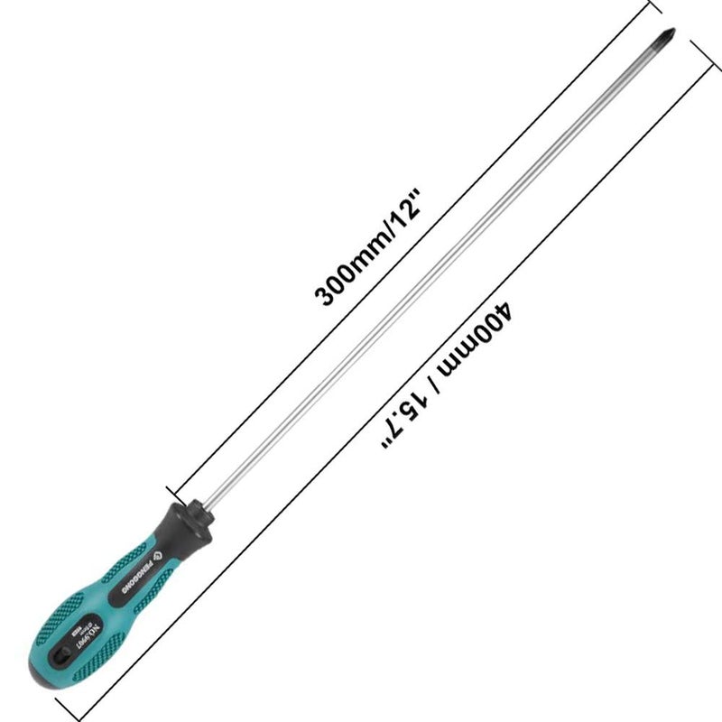 tatoko 12 inches long Slotted and Phillips Screwdriver, PH1 12" Long Cross-head Screwdriver Flat Blade Screwdriverset, Magnetic Screwdrivers with Rubber Handle 2 Packs - Image 2